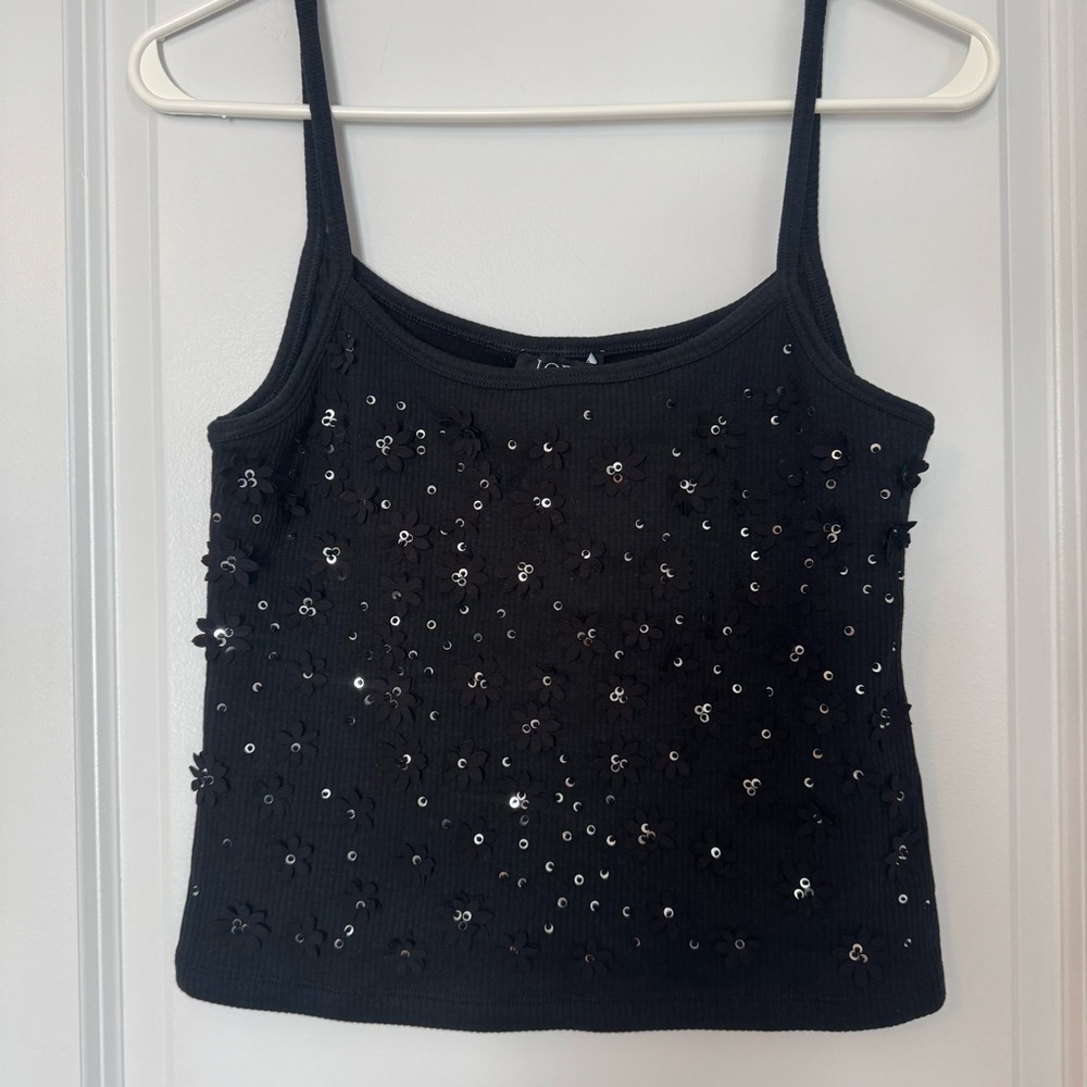 J.Crew NWT Floral Embellished Black Medium Tank Top
